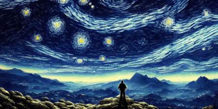 Starry Night person looking at the sky AI art.