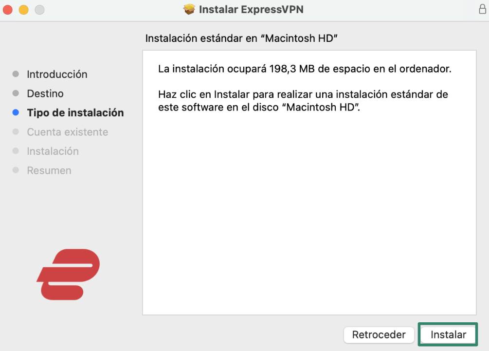 Installing ExpressVPN on macOS.