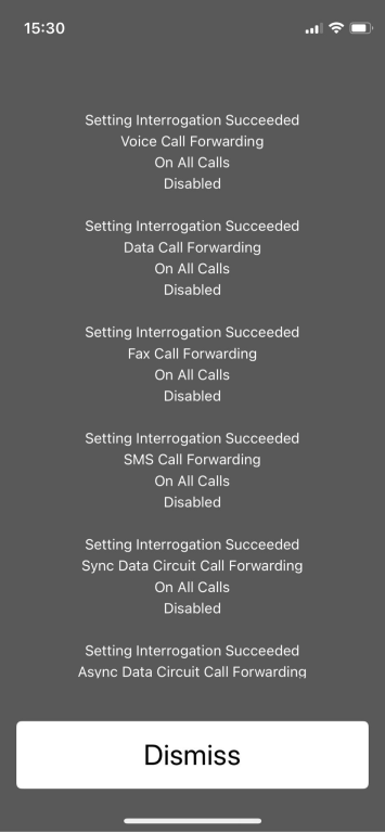 Calling the *#21# MMI code on an iPhone.