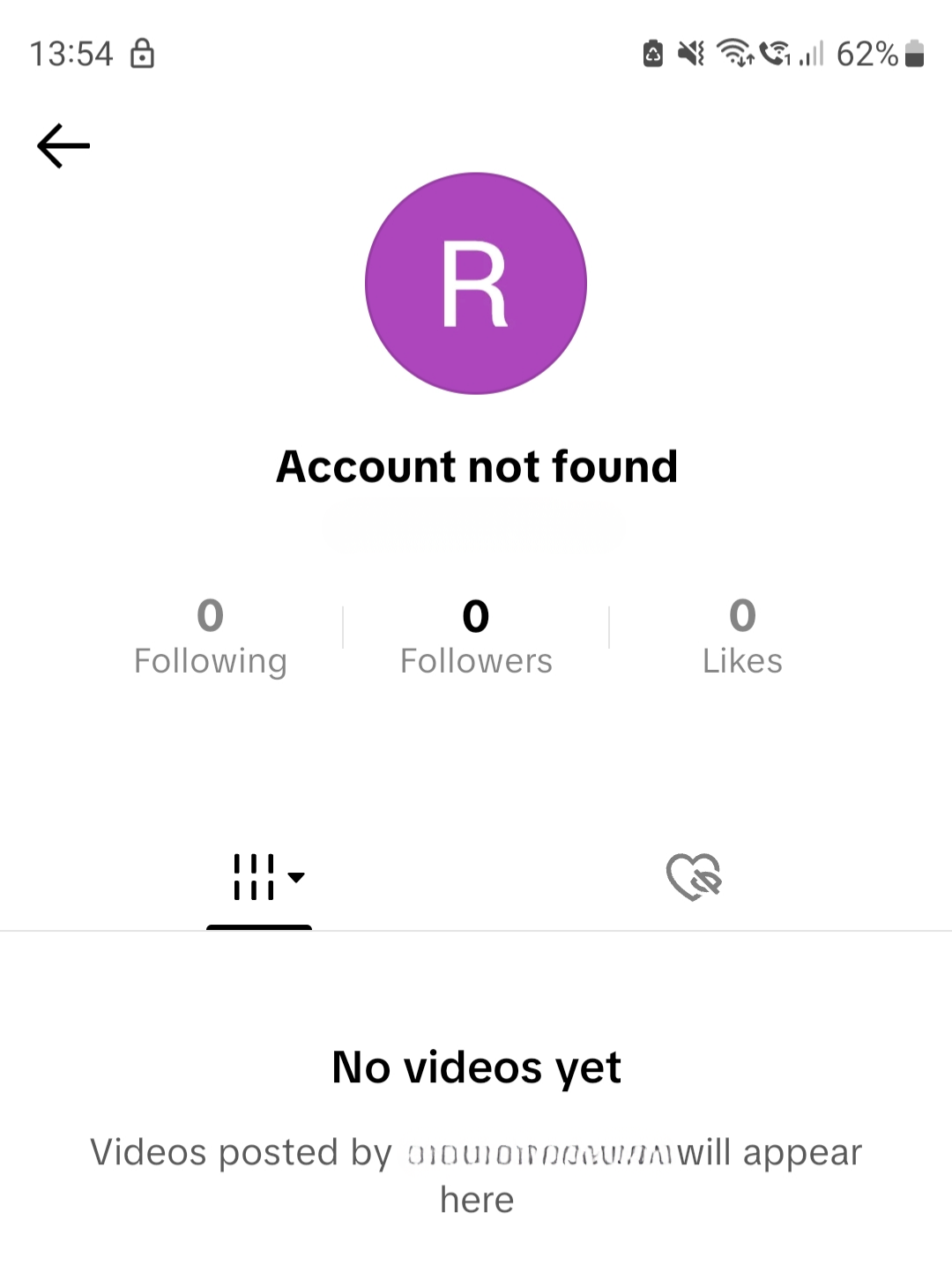 TikTok profile showing Account not found with zero followers.