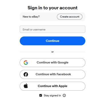 The login page on eBay's website.