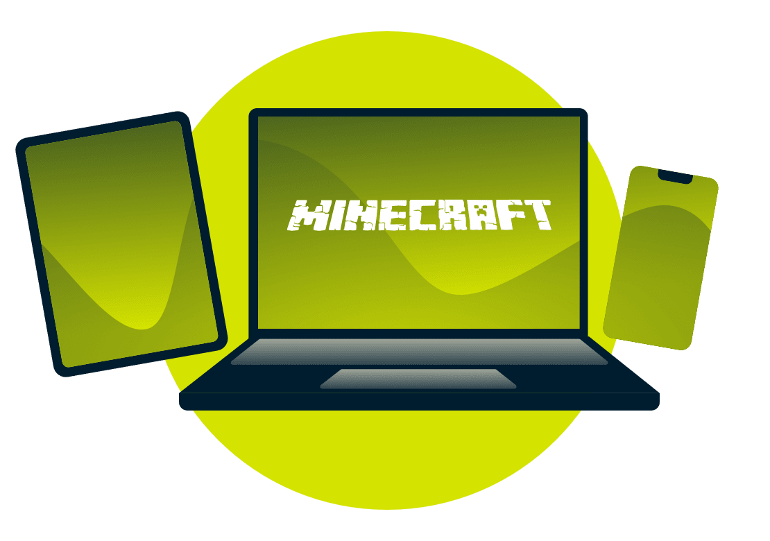 Una varietà di dispositivi con il logo Minecraft.