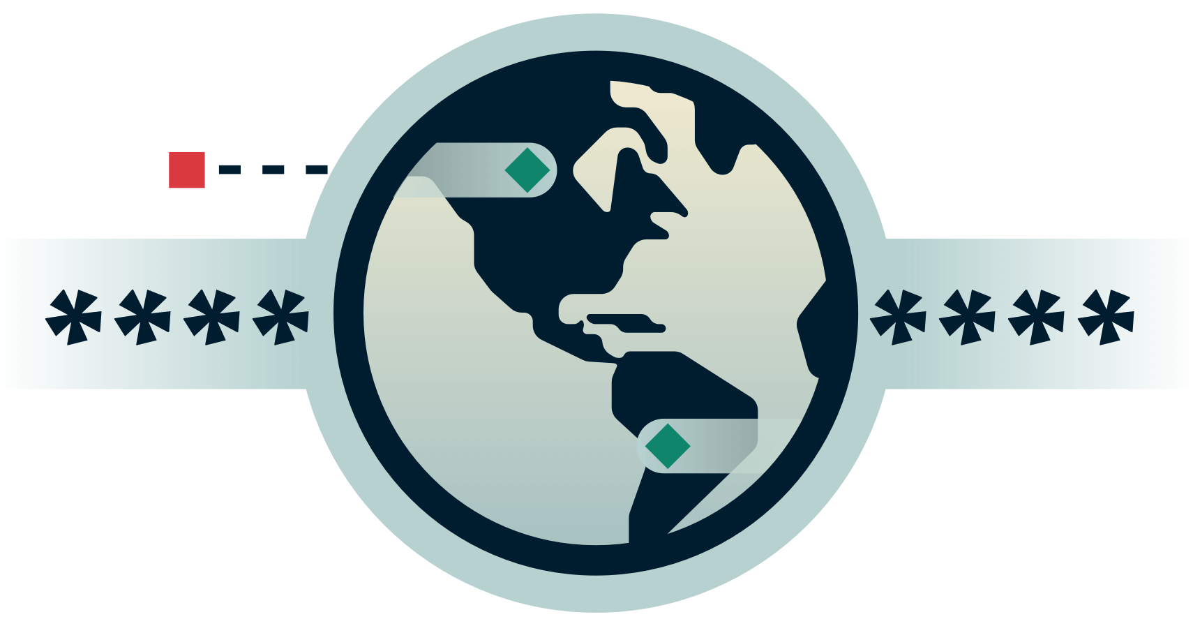 Globo in tunnel criptato con una parte esterna che cerca di entrare.