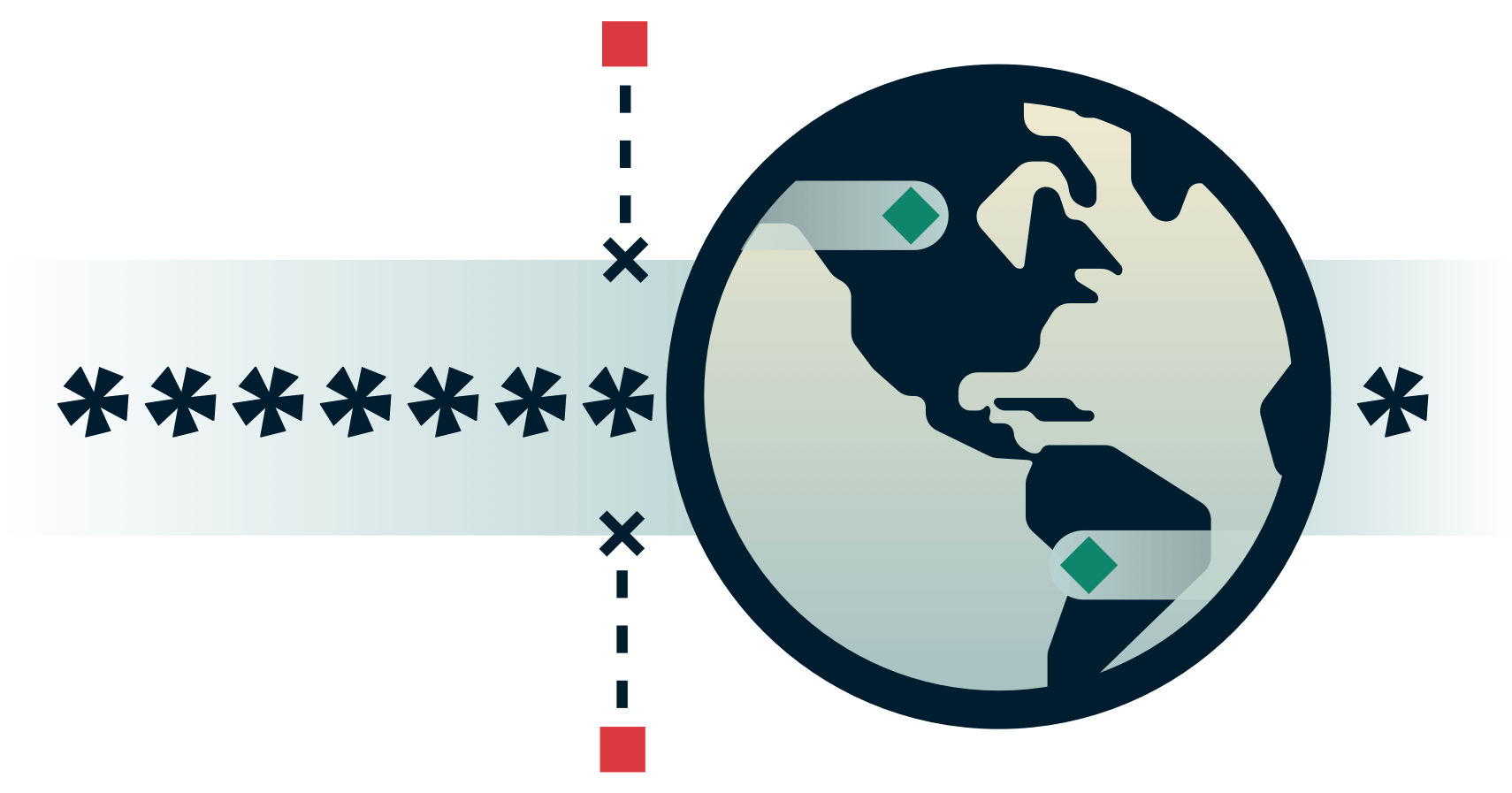 Globo con tunnel criptato e parti esterne che cercano di entrare.