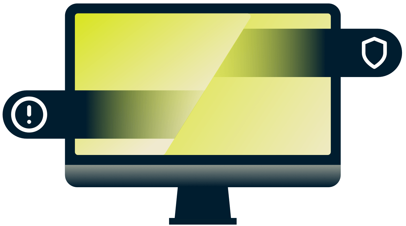 느낌표와 방패가있는 TV.