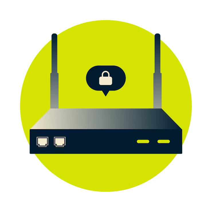 Router z ikoną kłódki w dymku.