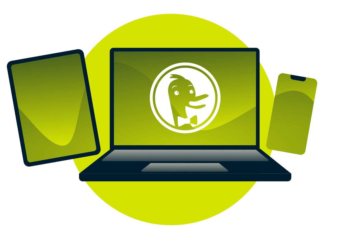 Dispositivos com o logotipo DuckDuckGo.