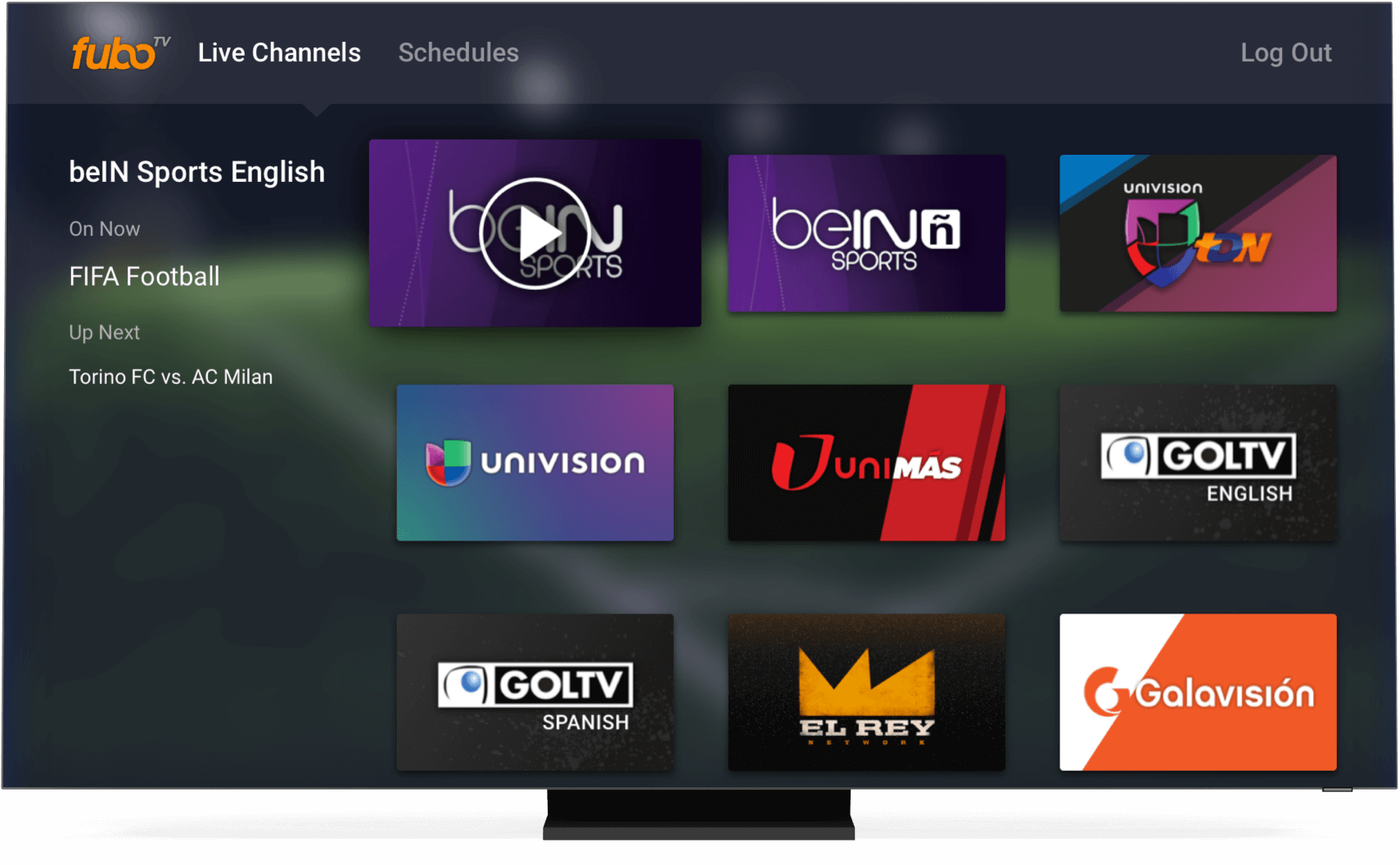 fuboTV-Home-Bildschirm auf einem Smart-TV.