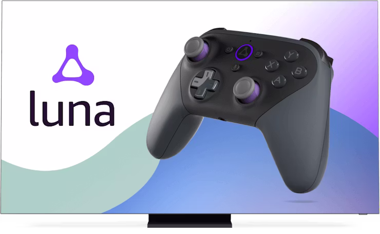Écran avec le logo Amazon Luna et une manette.