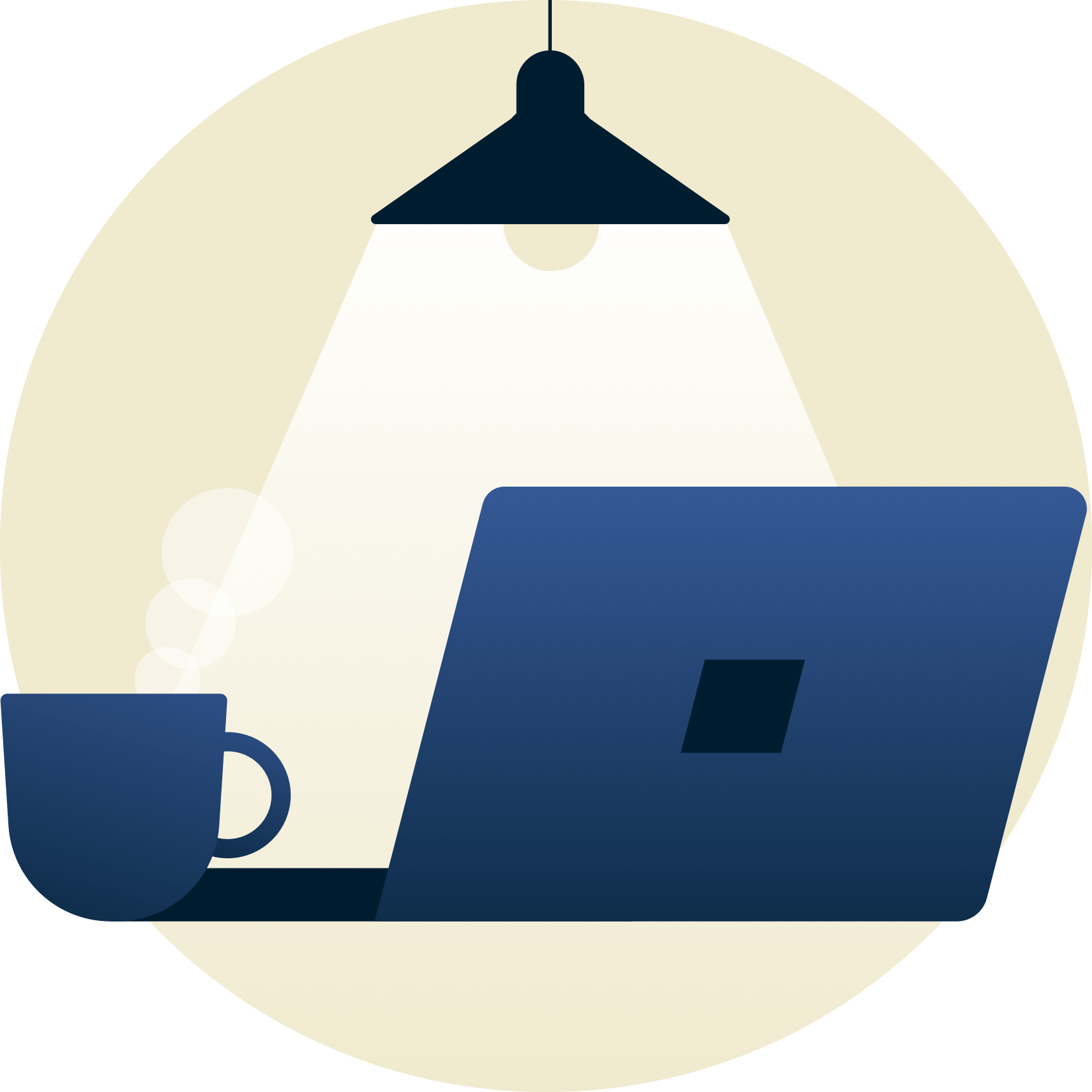 Lámpara que ilumina una laptop de espaldas a ti. 