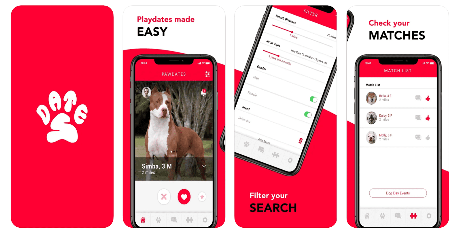 Apps voor vrienden: PawDates app interface