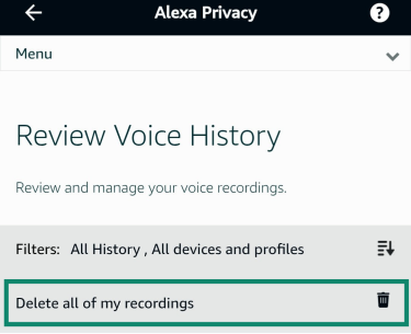 Deleting all recordings from Alexa's voice history.