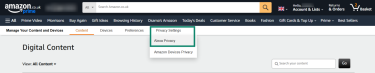Opening Alexa Privacy settings in the Amazon website.