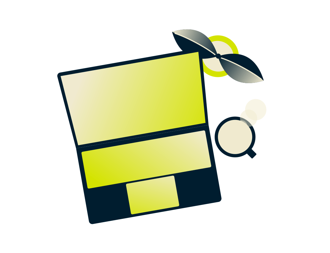 Лаптоп с растение и напитка.