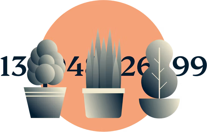 Três plantas cobrindo uma linha numérica.